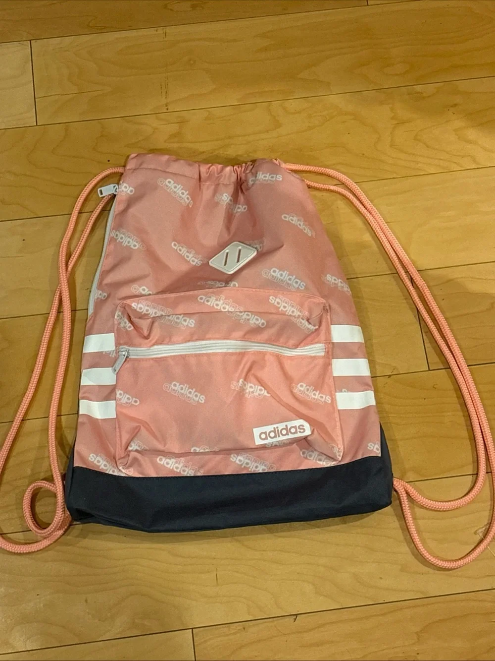 Adidas Pink Grey Drawstring Backpack Sport Sackpack Gym Sack Bag